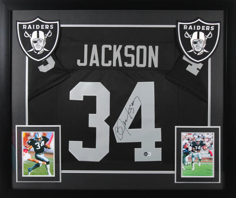 Bo Jackson Signed Oakland Raiders Framed Football Jersey with Beckett COA